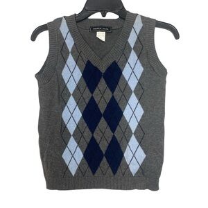 Andrew Fezza Gray and Blue Fitted V-Neck Sweater - Size 8